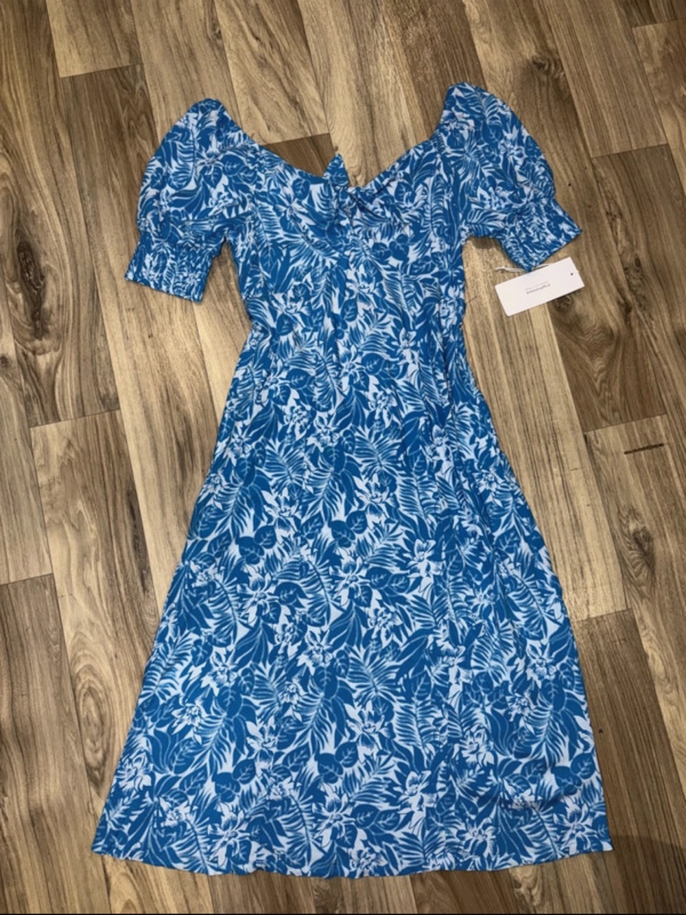 Mimi Chica Blue and White Floral Puff Sleeve Maxi Dress